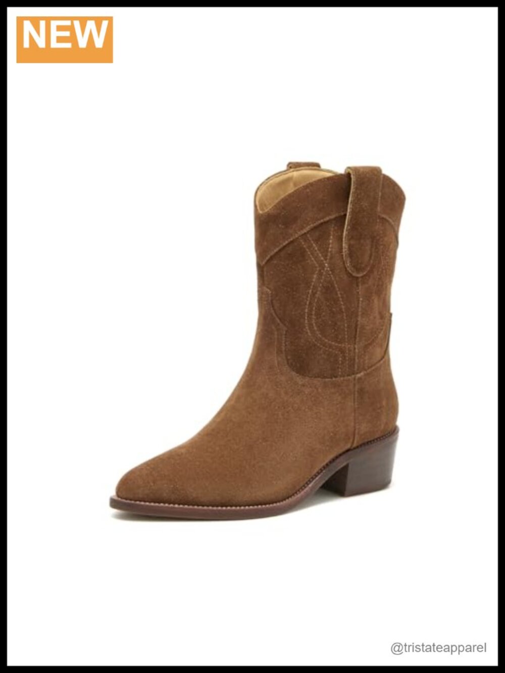Cow Suede Cowboy Boots for Women, Fashion Pointed Toe Chunky Block Heel Pull On